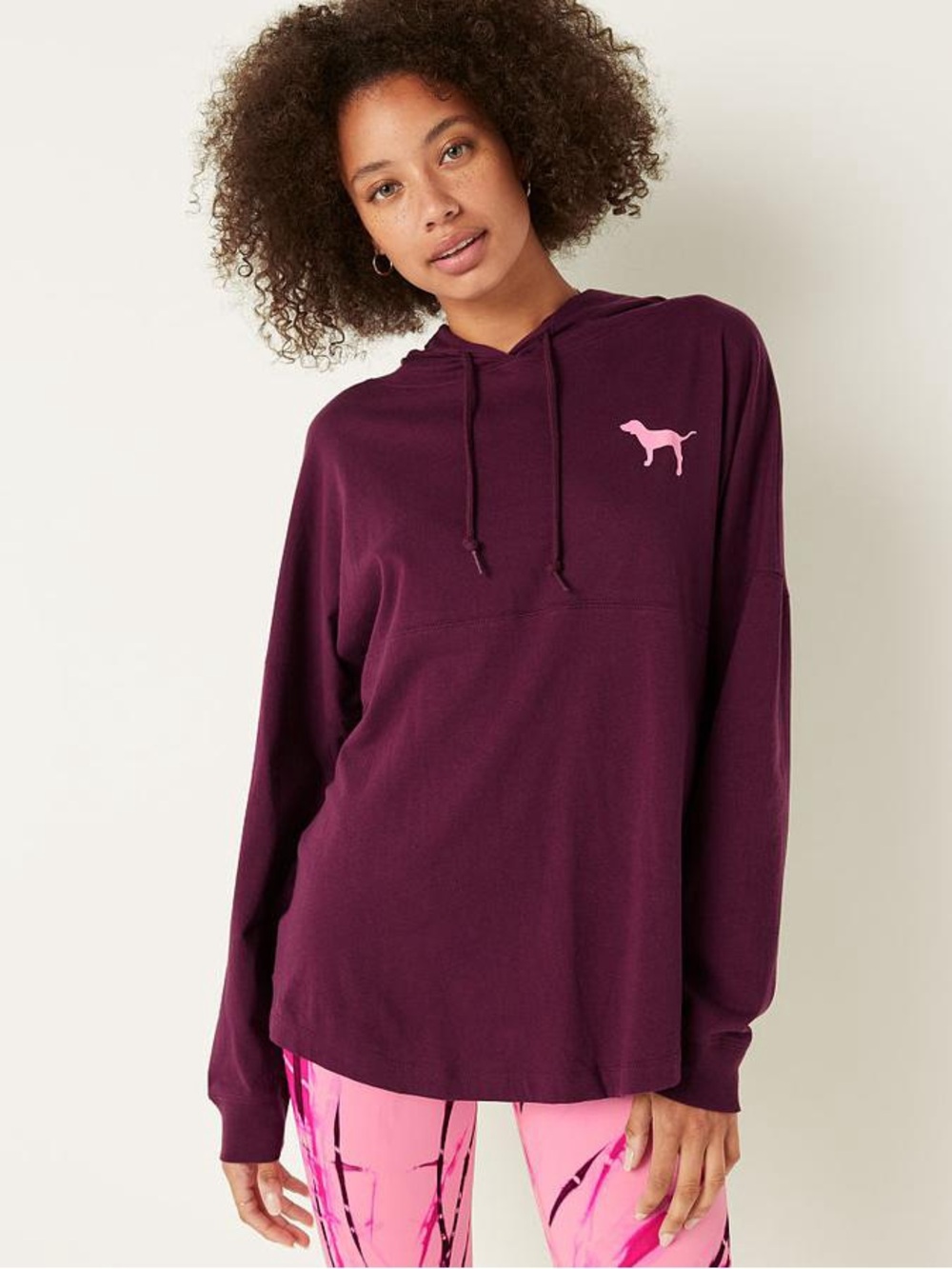 Victoria's Secret Maroon Hoodie with Pink Dog Logo